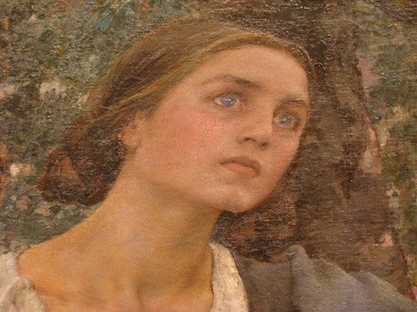 A close-up crop of Joan of Arc from Jules Bastien-Lepage's oil on canvas painting at the Metropolitan Museum of Art in New York. [Monica Holland/The Fayetteville Observer]