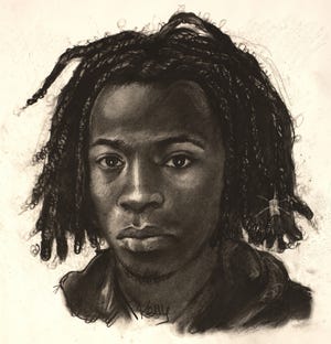 An image of the suspect in Monday armed robberies and the shooting of a University of Georgia student. The suspect has a gold or silver clasp in one of his braids or twists, noted Athens-Clarke County police. [Photo: Georgia Bureau of Investigation]