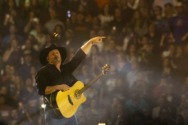Garth Brooks performs for a sold out crowd at Ben Hill Griffin Stadium on Saturday as part of the country star's stadium tour. The concert served as the first musical act to play Florida Field in 25 years. 

[Lauren Bacho/Staff Photographer]