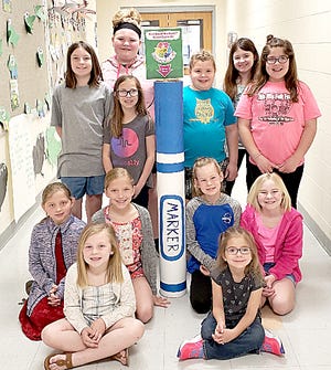 Members of Girl Scout Troop 1996 are participating in a program to recycle used markers. Front row: Sophia Ross and Paisley Linton; 2nd row, Hailey Workman, Kynsleigh Bivens, Ashlyn Franklin and Brenley Boylen; 3rd row: Raelynn Miller, Addison Johnson, Miah Gray, Mikaela Linton; and 4th row: Makenna Boylen and Stella Plaster. Not pictured: Sadie Lilly