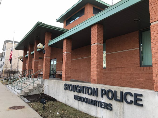 Stoughton police arrested a man outside headquarters on Sunday. (Ben Berke / The Enterprise)