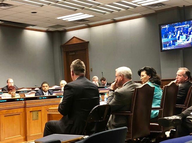 (From left to right) Monty Sullivan (President, Louisiana Community and Technical Colleges System), Jim Henderson (President, UL System), Kim Hunter Reed (Commissioner of Higher Education) and F. King Alexander (President, LSU System) appeared before the House Appropriations Committee on Wednesday.