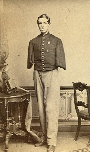 Alfred Stratton sold photos of himself in uniform, like this one, and in civilian clothes to help raise money after his life-altering Civil War injuries. [Contributed Photo/Pamplin Historical Park]