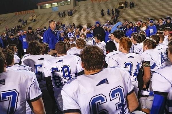 Olentangy Liberty coach Steve Hale talks to his team following a 2016 playoff loss to St. Ignatius. Hale will be talking to a different group of players this week when he coaches the Division I-III South team in the Ohio North-South Classic at Paul Brown Tiger Stadium. (GateHouse Ohio Media / File photo)