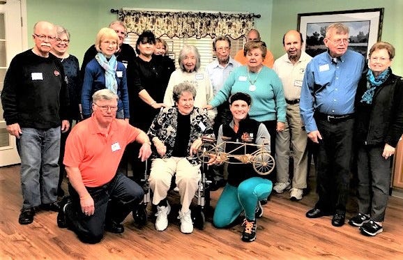 Bethany Richards honored

The ParkinsonþÄôs Support Group of the New Bern area recently honored Bethany Richards, a New Bern resident who raises thousands of dollars yearly for the Michael J. Fox Foundation.  Pictured here are regular attendees of the monthly group including people living with PD, caregivers and family members. The group presented her (front, on right) with a replica of a tandem bike representing her bike program for people living with PD at FlytheþÄôs Bike Shop. The Support Group meets every 4th Wednesday of the month at Home Place, 1309 McCarthy Place, New Bern at 1 p.m. Lunch is served. For additional information contact Rosa Johnson, 252 633-6347 or email randyjohnson@suddenlink.net. [CONTRIBUTED PHOTO]