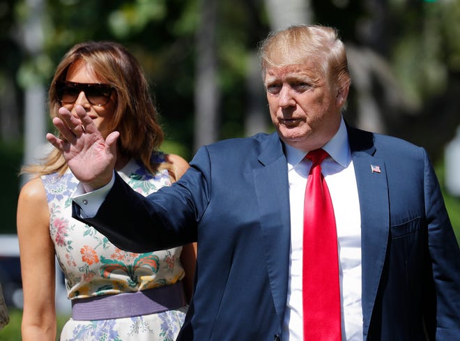 President Donald Trump and first lady Melania Trump arrive for Easter services at Episcopal Church of Bethesda-by-the-Sea on Sunday, April 21, 2019, in Palm Beach, Florida. [Pablo Martinez Monsivais/AP]