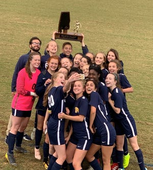The Tuscaloosa Academy soccer team completed a perfect 14-0 season after defeating Glenwood Academy 2-1 in the AISA championship game last week. Team members for the Knights are (in no order): Margaret Sadler, Ellen Sadler, Lucy Corder, Hill Warr, Harper Sikes, Morgan Smith, Louise Adair, Mae Ramey, Macon Warr, Autumn Pernell, Lauren Richmond, Lauren Bielstein, Kenliegh Benoit, Hannah English, Laura Brooks, Avalon Pernell, Chandler Turnipseed, Kelsey Curry and Sahar Aryanpure. Kory Berry is the head coach and Jaime Leonard and Yunus Eksin are assistants. [Submitted photo]