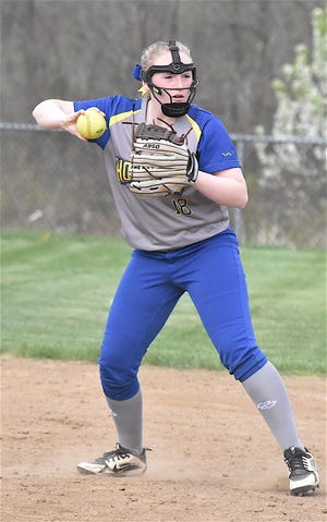 Jaisha Hughes gets ready to make a throw over to first base during East Canton's game against Tusky Central.
