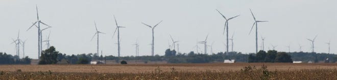 This wind farm near Galva (left) represents the southern portion of Henry County’s current 239-strong stock of wind towers.