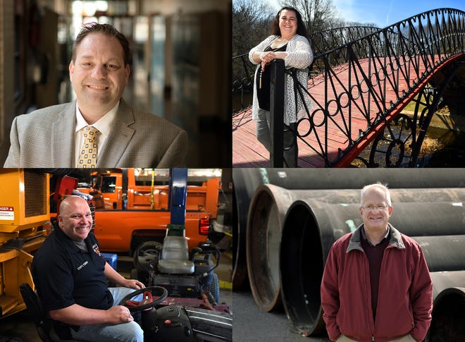 The Thomas S. Green Public Service Award winners are, clockwise from top left, Thomas Barrett from the Worcester public schools, Nicole Cooney from the Worcester Department of Public Works & Parks, Michael Daigneault from the Worcester DPW&P, and Adam Furno from the Douglas Highway Department. [T&G Staff Photos]
