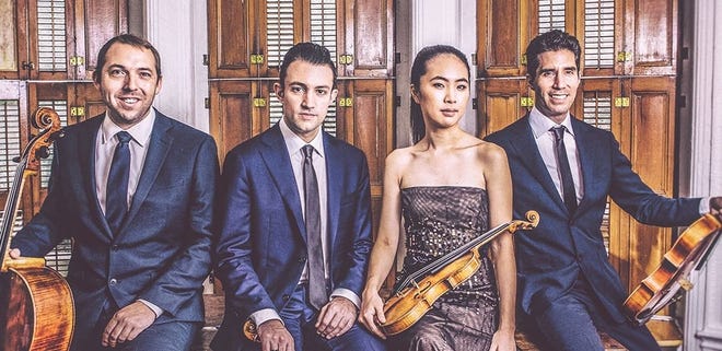 The Escher String Quartet closed out the Chamber Music Society of Palm Beach's concert season. From left are violinist Adam Barnett-Hart; Pierre LaPointe, viola; Brook Speltz, cello; and Danbi Um, violin.



[Courtesy Chamber Music Society of Palm Beach]