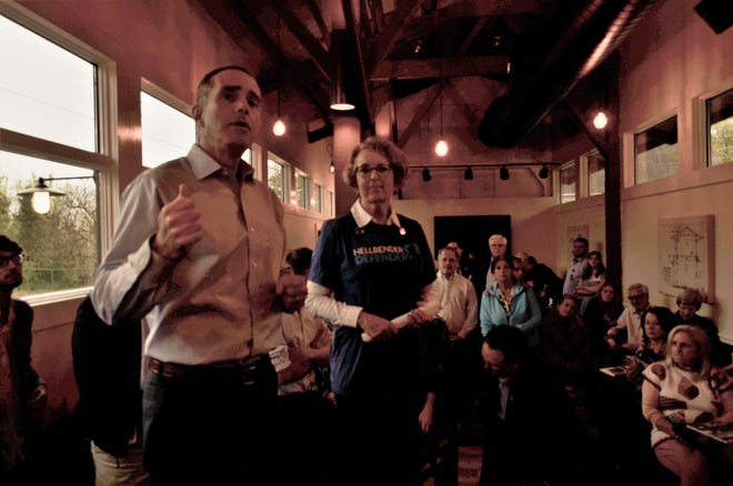 Sen. Steve Santarsiero, D-10, and Rep. Wendy Ullman, D-143, discuss environmental priorities with residents at The Station Taphouse in Doylestown Borough on Thursday evening.

[CHRIS ULLERY/STAFF WRITER]