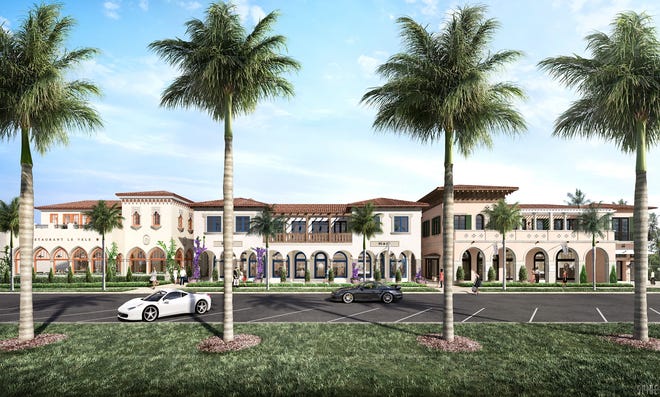 A rendering shows how the newly renamed Via Flagler at The Breakers will look when construction is completed at 221 and 231 Royal Poinciana Way. [Rendering courtesy Frisbie Group]