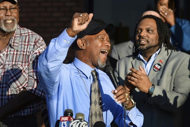 The Rev. Wesley Tunstall, a former felon, reacts after he registered to vote Jan. 8, the first day that Amendment 4 took effect. The Florida House of Representatives last week approved new conditions on the restoration of the right to vote for most former felons. [Herald-Tribune, File]