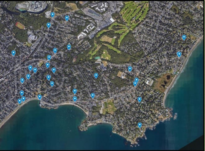 A Google Map outlining the 31 traffic islands across Swampscott. [COURTESY PHOTO / TOWN OF SWAMPSCOTT]