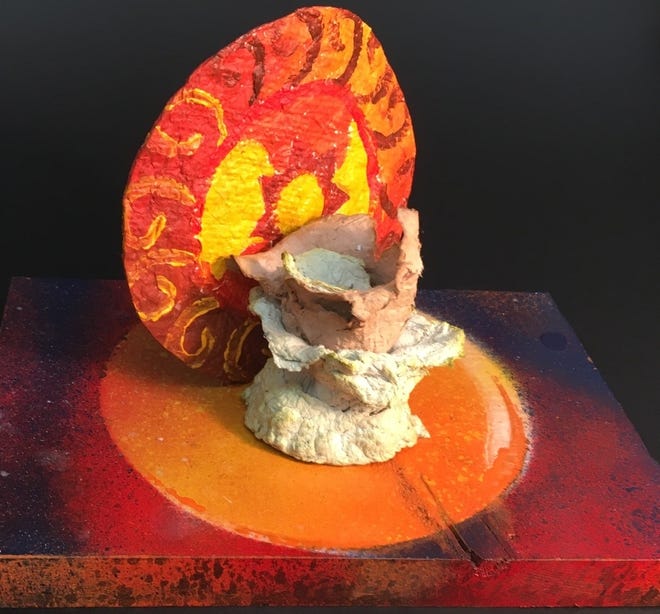 LCHS sophomore Heather Jones’ vibrantly colored creation is one of numerous artworks sculpted in ceramics or art foam in the upcoming Young Artist Exhibit at the Lincoln Art Institute.  More than 30 Lincoln Community High School and other local students will present their works in the show, which opens at the gallery on May 9. [Photo submitted]