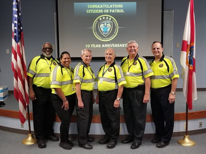 Leesburg Citizens on Patrol were recognized Tuesday morning for their service. From the left are Larry Dove, Mayte Esquilin, Bud Bowlin, Domenic Battistella, Ray Johnson and Andy Lucchini. Submitted]