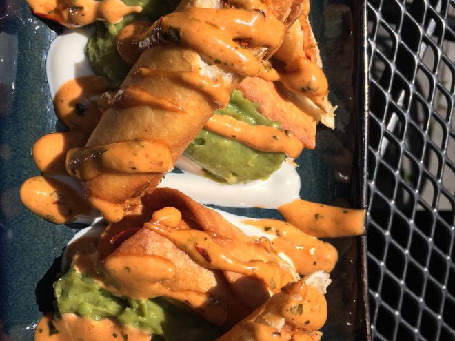 Langosta Taquitos ($15) are juicy pieces of lobster, wrapped in flour tortillas and fried. At Anejo Mexican Bistro in Hyannis, they are served with chipotle crema, guacamole and homemade sour cream. [GWENN FRISS/CAPE COD TIMES]