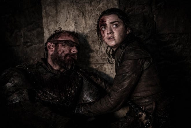 Arya Stark (Maisie Williams) and Beric Dondarrion (Richard Dormer) in a scene from HBO's 'Game of Thrones.' [HELEN SLOAN/HBO VIA AP]