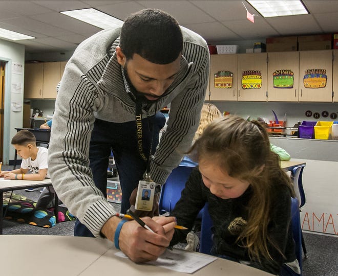 Luke Lee is a second-grade teacher at Junction Elementary in the Turner School District in Kansas City, Kan. He is a 26-year-old African-American man from Pittsburg who went to Pittsburg State University. [Nick Tre. Smith/The Capital-Journal]