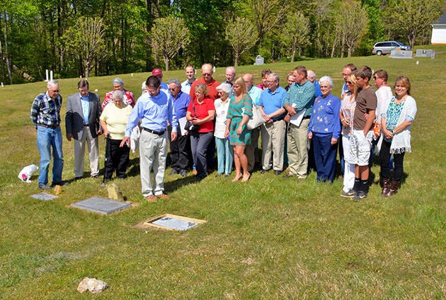 PREVIOUS DEDICATION — The dedication of two plots in the Sandy Creek Church cemetery was held in 2016. (The Courier-Tribune file photo)