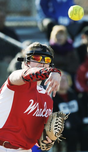 New Bedford pitcher Lilly Gray is doing the job in the circle and at the plate. [MIKE VALERI/THE STANDARD-TIMES/SCMG]