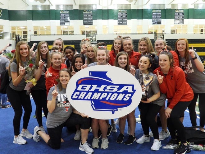The North Oconee gymnastics squad scorec 113.8 points over the weekend to top Denmark, Buford and Westminster for the Class A-5A state title. (Contributed photo)