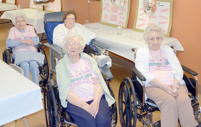 A party was held at Emerald Pointe Health and Rehabilitation Center in Barnesville recently for the "Ladies of the Century" front, from left, Helen Wallace at 102 years, Genevieve Armstrong at 101 years; back row, Anne Davis at 101 years and Eva Jackson at 105 years of age. They celebrated with family, friends and staff members all in attendance. To have four residents that have reached 100 years and older is almost unheard of. Emerald Pointe has enjoyed hearing their life stories and learning about them and their families.