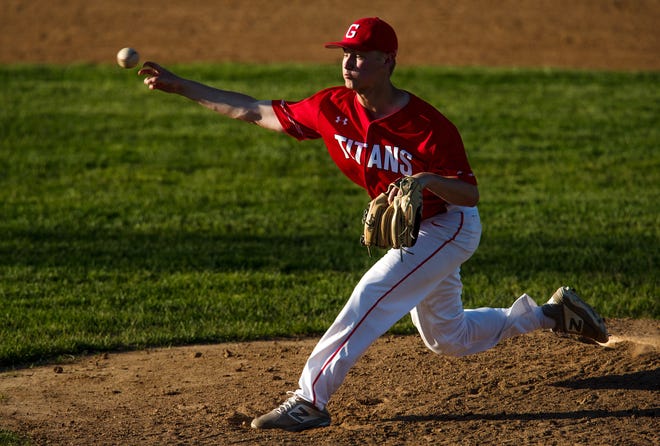 Glenwood's Gavin Wahlbrink delivers a pitch to Springfield at Robin Roberts Stadium Monday, May 6, 2019. The Titans beat the Senators 17-0 in five innings. [Ted Schurter/The State Journal-Register]