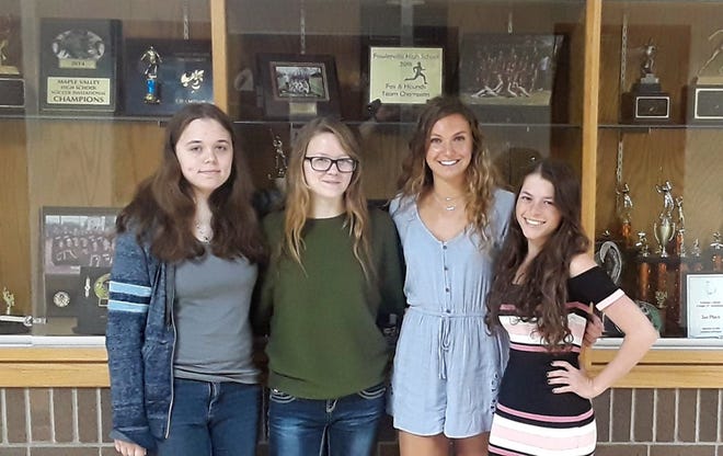 From left: Portland High School Class of 2019 salutatorians Ashley Martin and Kaylee Muirhead and valedictorians Hannah Gruber and Emily Bigelow pose for a photo. [EVAN SASIELA/SENTINEL-STANDARD]
