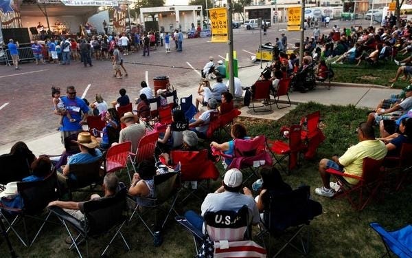 People gather on the lawn of the Lubbock County Courthouse in 2012 for the 4th on Broadway event, Tejano street dance. (A-J file photo)
