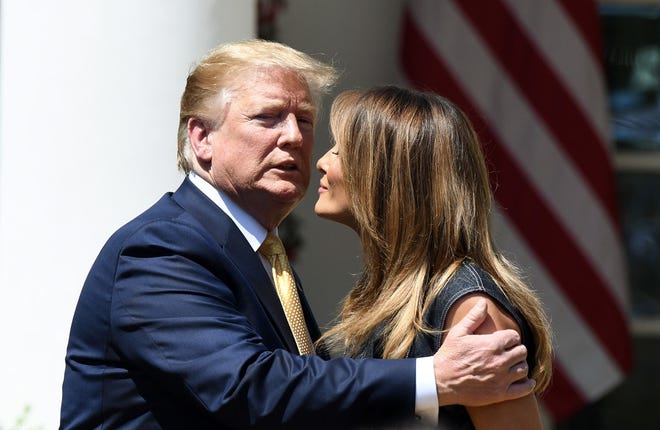 First lady Melania Trump and President Donald Trump attend the first anniversary of the "Be Best" initiative in the Rose Garden of the White House on Tuesday, May 7, 2019 in Washington, D.C. (Olivier Douliery/Abaca Press/TNS)