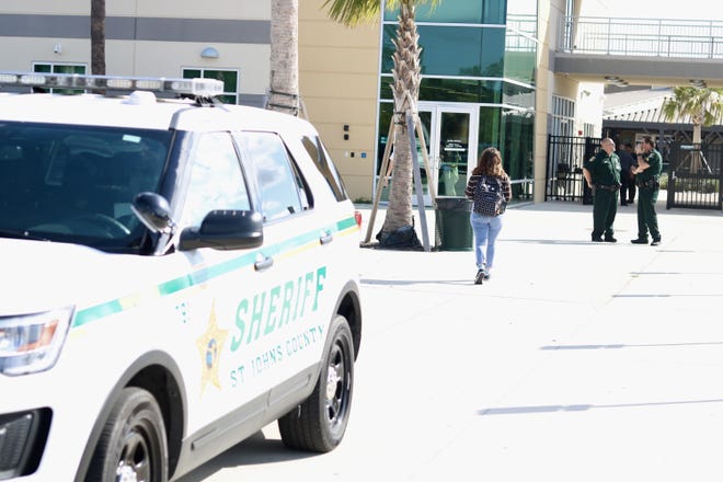 Additional St. Johns County Sheriff's Office deputies were added to the campus of Nease High School Wednesday morning following a rumor of a possible school shooting that circulated on social media Tuesday night. [TRAVIS GIBSON/THE RECORD]