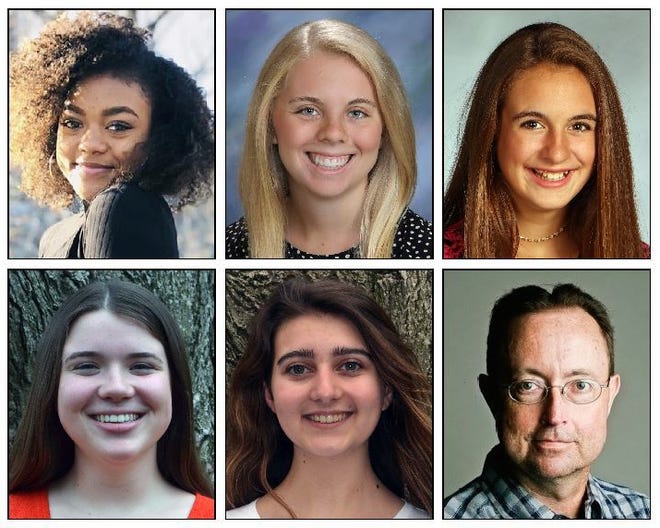 This year's winners of The Martys high school journalism contest are (top row, from left): SeRaye Bray, Delaney Brown and Natalie Conrad; (bottom row, from left) Carolyn Eliot and Maxine Giller. Also pictured is the contest's namesake, Martin L. Rozenman.
