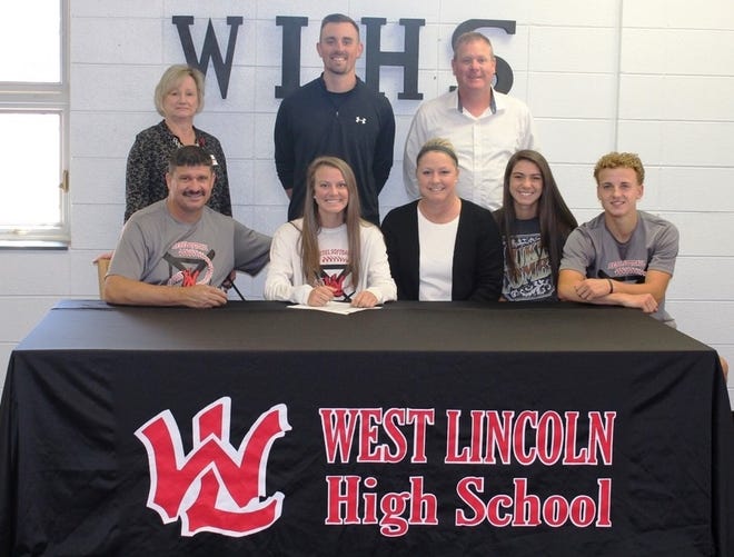 HEADED TO CATAWBA VALLEY COMMUNITY COLLEGE: West Lincoln's Kinsley Gilmore signs with the Red Hawks softball program. Gilmore hit .328 with 13 runs and 18 RBIs as a senior at West Lincoln. [Special to The Gazette]