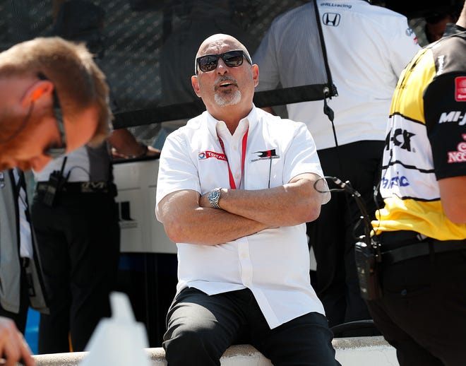 Bobby Rahal, co-owner of Rahal Letterman Lanigan Racing, looks on from pit road during practice for the Indianapolis 500 at the Indianapolis Motor Speedway on Wednesday, May 15, 2019.