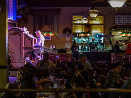 Organist Perry Petta plays the Mighty Wurlitzer theatre pipe organ for diners at Organ Piper Pizza on Tuesday, May 14, 2019. The popular restaurant features live pipe organ music nightly.