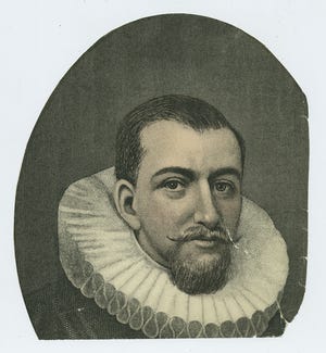 In this file image released by the Museum of the City of New York, an undated lithograph depicting a 17th century man who is purported to be Henry Hudson is shown.