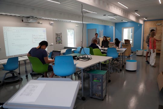 The computer science, robotics and engineering classroom is one of three classrooms made from recycled shipping containers in the new Beck Family Research Center on the Maclay School campus Wednesday, May 15, 2019. 