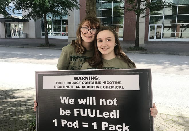 Reality Check leaders and Dolgeville Central School freshmen Dakota Jeffers and Phoenix Longway take on big tobacco at their annual shareholders meeting Thursday in Richmond, Virginia. [SUBMITTED PHOTO]