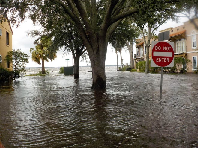 Flooding from Hurricane Irma on Laverne Street at River Road, showing the St. Johns River in the background Monday, September 11, 2017 in Jacksonville, Florida. [Provided by Greg Looney]