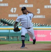 Gregory Soto of the Detroit Tigers pitches against the Houston Astros during the first inning on Wednesday, May 15, 2019 at Comerica Park.