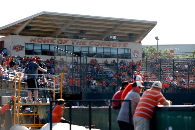 Fans find their seats before the final scheduled baseball series at Allie P. Reynolds Stadium between Oklahoma State and Baylor in Stillwater, Okla., Thursday, May 16, 2019. [Bryan Terry/The Oklahoman]