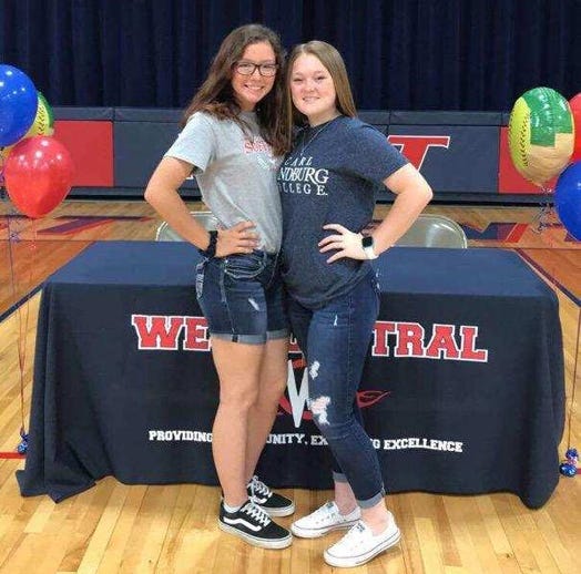 West Central softball players Jaci Fletcher, left, and Megan Mcintyre who will be continuing their careers at Carl Sandburg College. SUBMITTED PHOTO