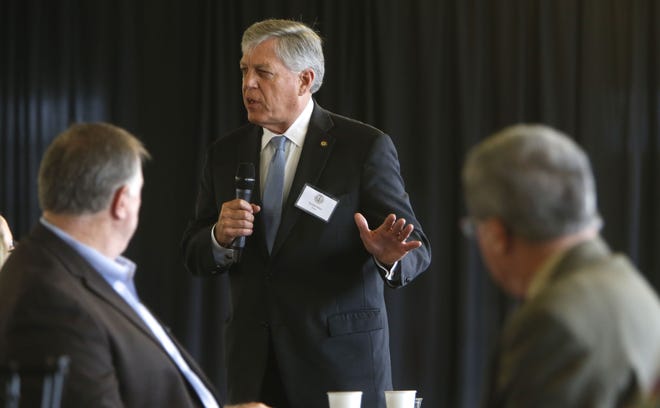 Alabama Sen. Gerald Allen, R-Tuscaloosa, speaks during the Legislative Breakfast on Jan. 19, 2017, at Tuscaloosa River Market. A bill he has sponsored that would give Tuscaloosa County voters a say in municipal sales tax increases has now cleared the Senate for the second consecutive year. [Staff file photo/Gary Cosby Jr.]