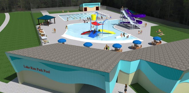 Preliminary rendering for the new Lake Rim Aquatic Center. The city has announced it has gotten a favorable interest rate on $3 million in bonds that are paying for it. [Contributed]