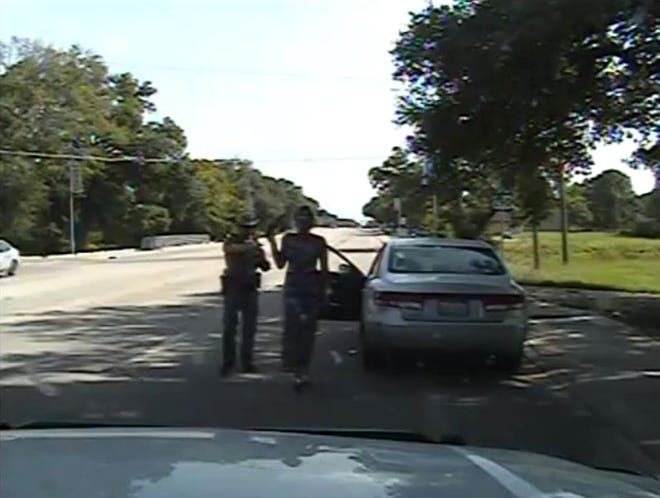 Patrol car dashcam video captures state trooper Brian Encinia's arrest of Sandra Bland on July 10, 2015, after she was stopped for failing to signal while changing lanes. Bland was found dead of suicide in a Waller County jail cell on July 13. Texas lawmakers are debating legislation that would make it more difficult for police officers to arrest people on Class C misdemeanors that cannot be punished by jail time. [TEXAS DEPARTMENT OF PUBLIC SAFETY]