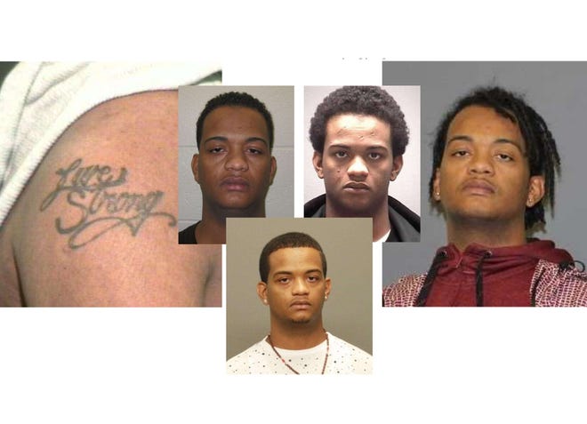 A collection of images of Carlos M. Vizcaino, released by the Massachusetts State Police, includes an image of a tattoo with the words "Live Strong." [Mass. State Police]