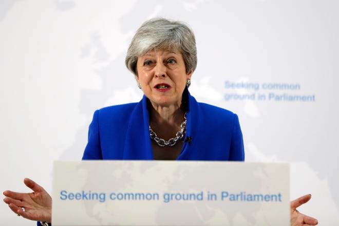 Britain's Prime Minister Theresa May delivers a speech in London, Tuesday, May 21, 2019. The British government is discussing how to tweak its proposed European Union divorce terms in a last-ditch attempt to get Parliament's backing for Prime Minister Theresa May's deal with the bloc. (AP Photo/Kirsty Wigglesworth, pool)