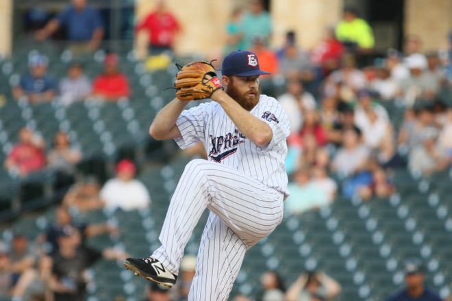 Round Rock pitcher Cy Sneed flirted with a perfect game Wednesday night. Sneed retired the first 22 San Antonio batters in order before allowing a double to Cory Spangenberg. [Julia Price/Round Rock Express]